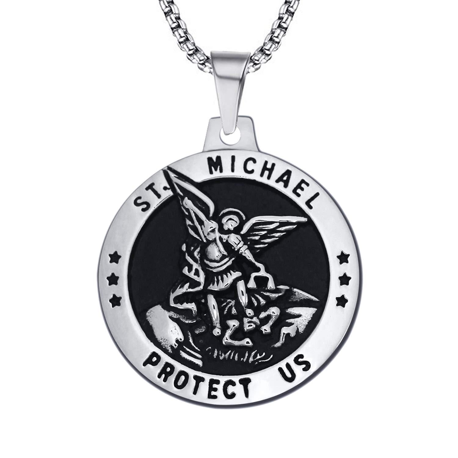 ST MICHAEL NECKLACE VINTAGE STAINLESS STEEL THE ARCHANGEL PENDANT WITH