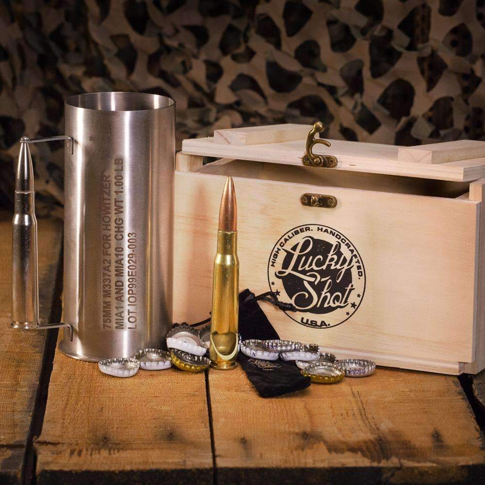 75MM Howitzer Tankard with Brass Bottle Opener and Ammo Box Gift Set