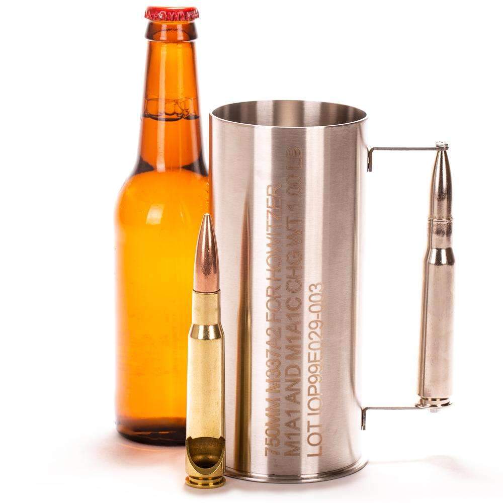 75MM Howitzer Tankard with Brass Bottle Opener and Ammo Box Gift Set