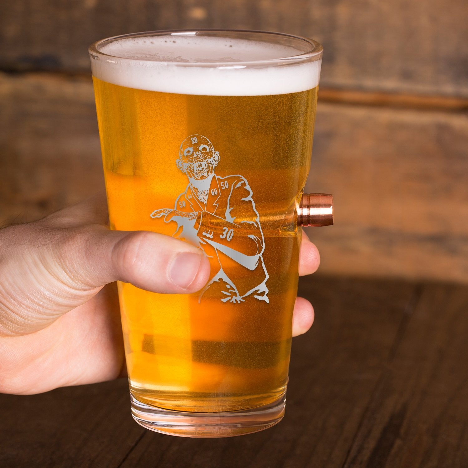 .50 Caliber Bullet Pint Glass - Zombie Target
