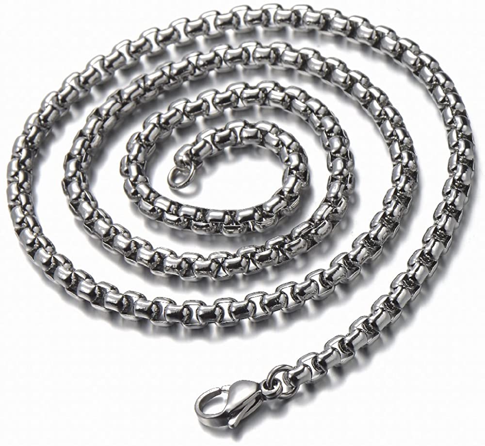 COOLSTEELANDBEYOND Mens Large Biker Skull Pendant Necklace Stainless Steel Silver Black Polished with 30 inches Wheat Chain