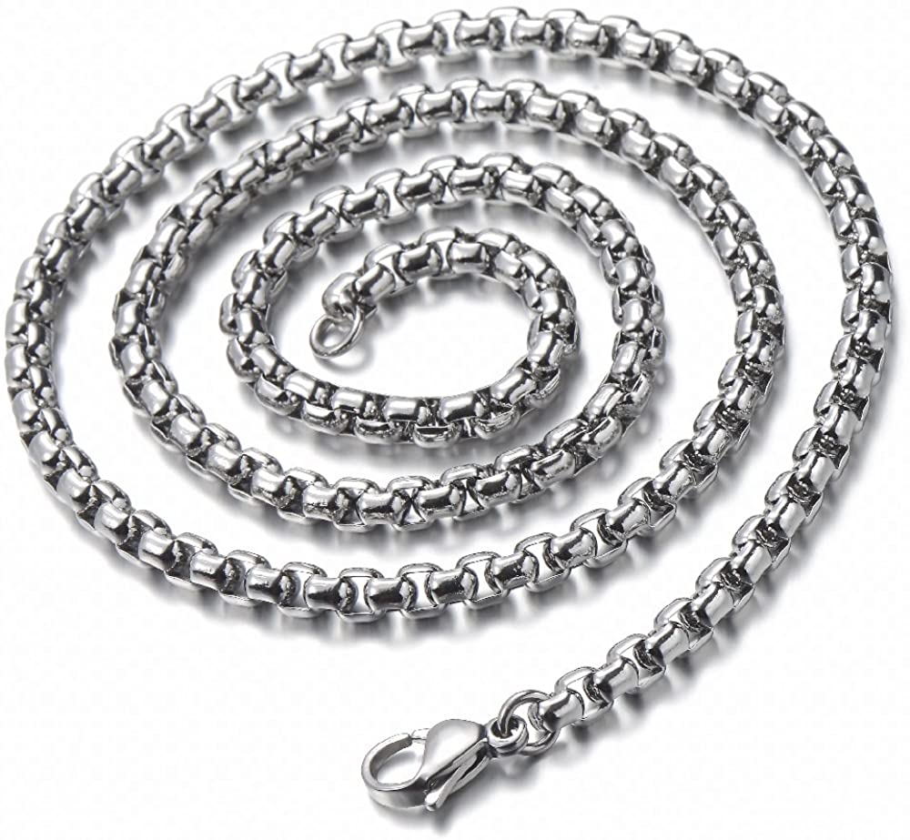 COOLSTEELANDBEYOND Mens Stainless Steel Skull Circle Mask Pendant Necklace, Silver Black, 30 inches Wheat Chain