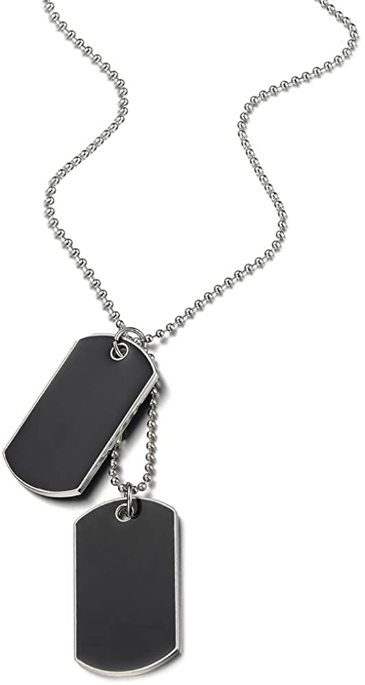 COOLSTEELANDBEYOND Two-Pieces Mens Dog Tag Pendant Necklace with Black Enamel and 28 inches Steel Ball Chain