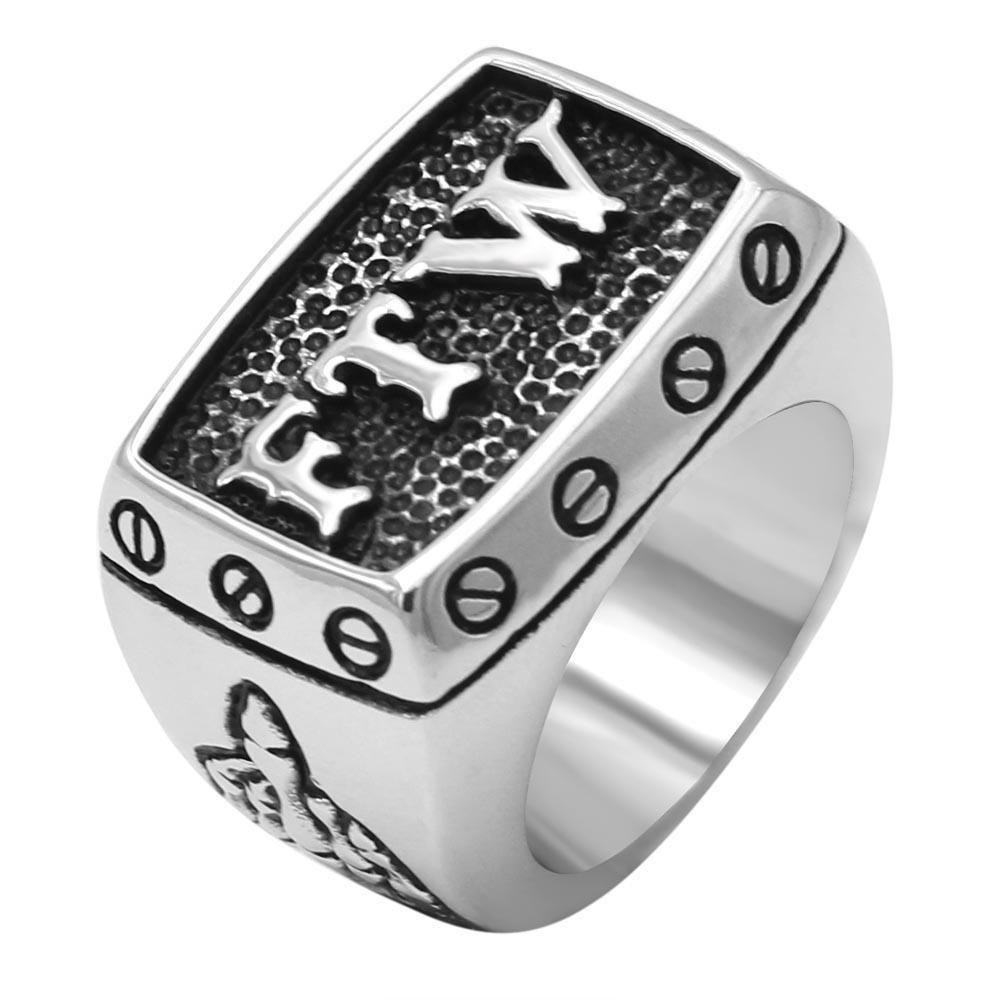enhong 316L Stainless Steel Mens Outlaw Punk FTW Silver Biker Rings Motorcycle Jewelry US 7,8,9,10,11,12,13,14,15