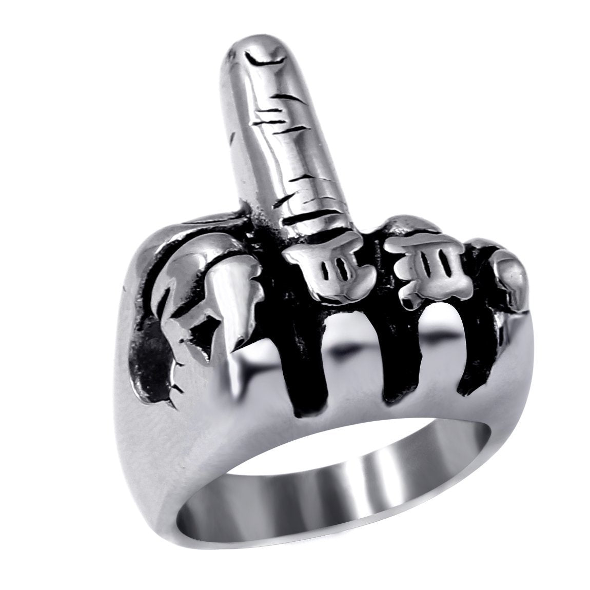 enhong Mens Biker Rings Stainless Steel Middle Finger Outlaw Punk Ring for Men Women