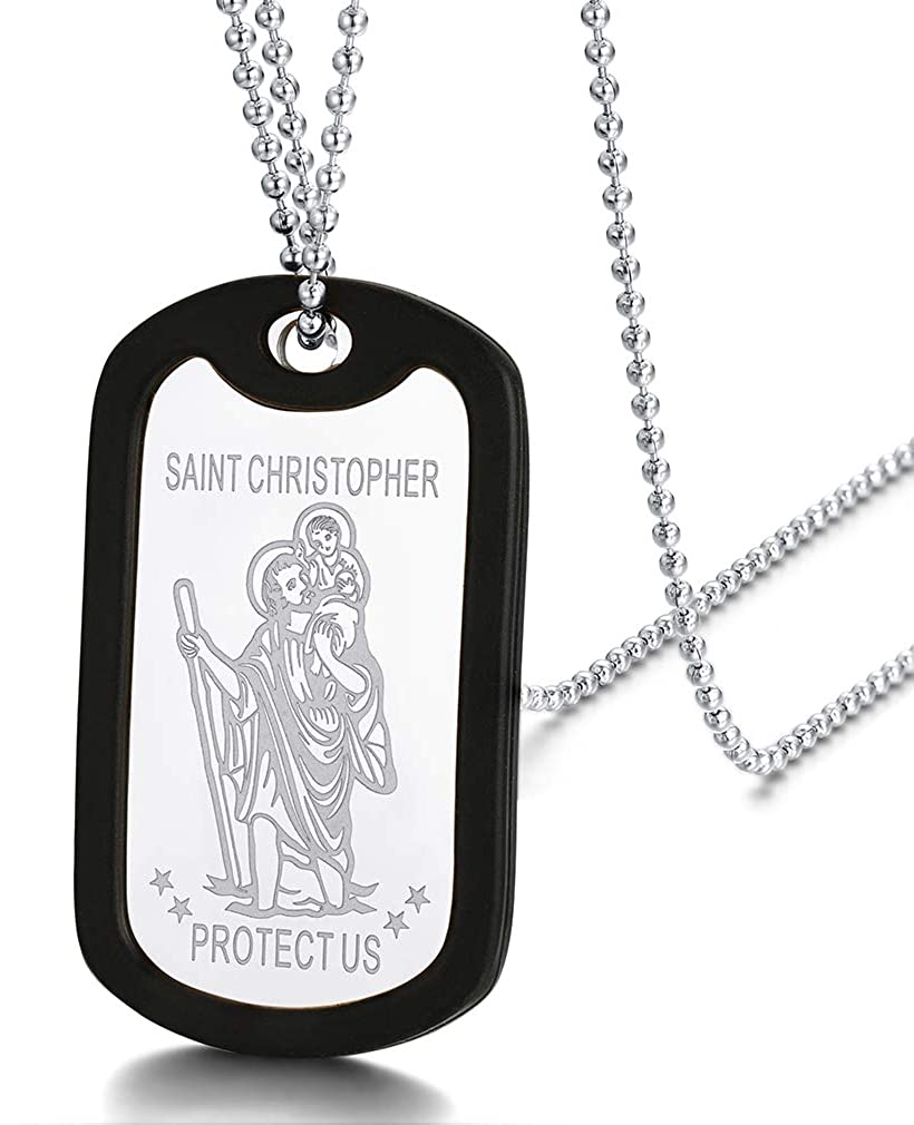 SAINT MICHAEL ARCHANGEL/CHRISTOPHER SILICONE DOG TAG PENDANT NECKLACE