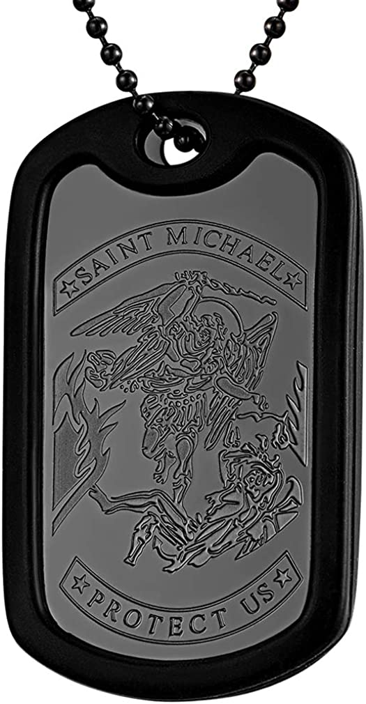 SAINT MICHAEL ARCHANGEL/CHRISTOPHER SILICONE DOG TAG PENDANT NECKLACE