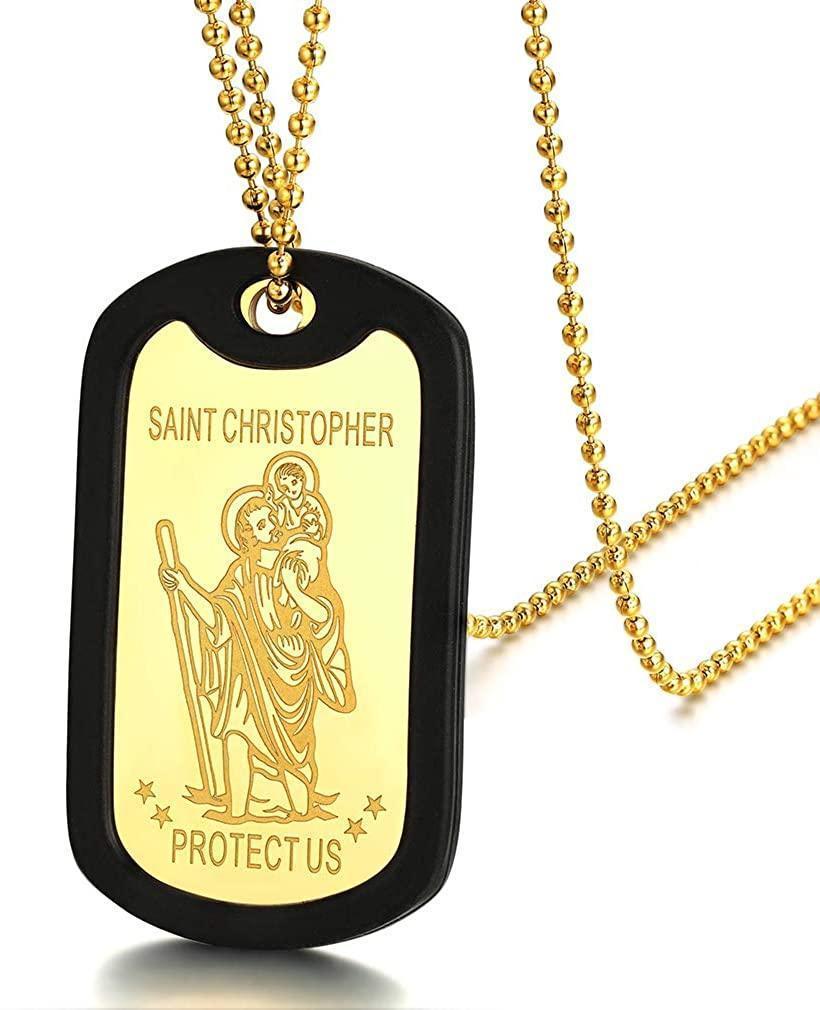 SAINT MICHAEL ARCHANGEL/CHRISTOPHER SILICONE DOG TAG PENDANT NECKLACE