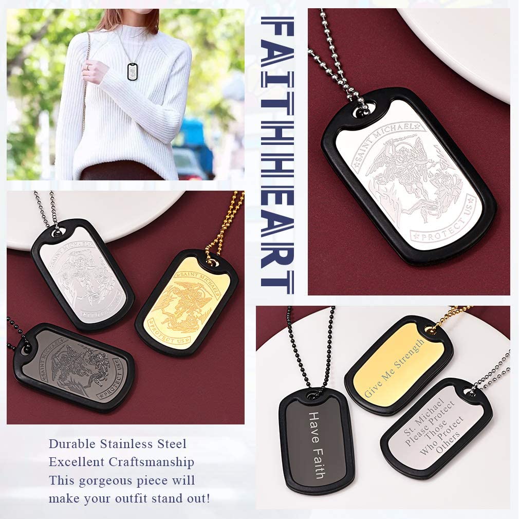 SAINT MICHAEL ARCHANGEL/CHRISTOPHER SILICONE DOG TAG PENDANT NECKLACE