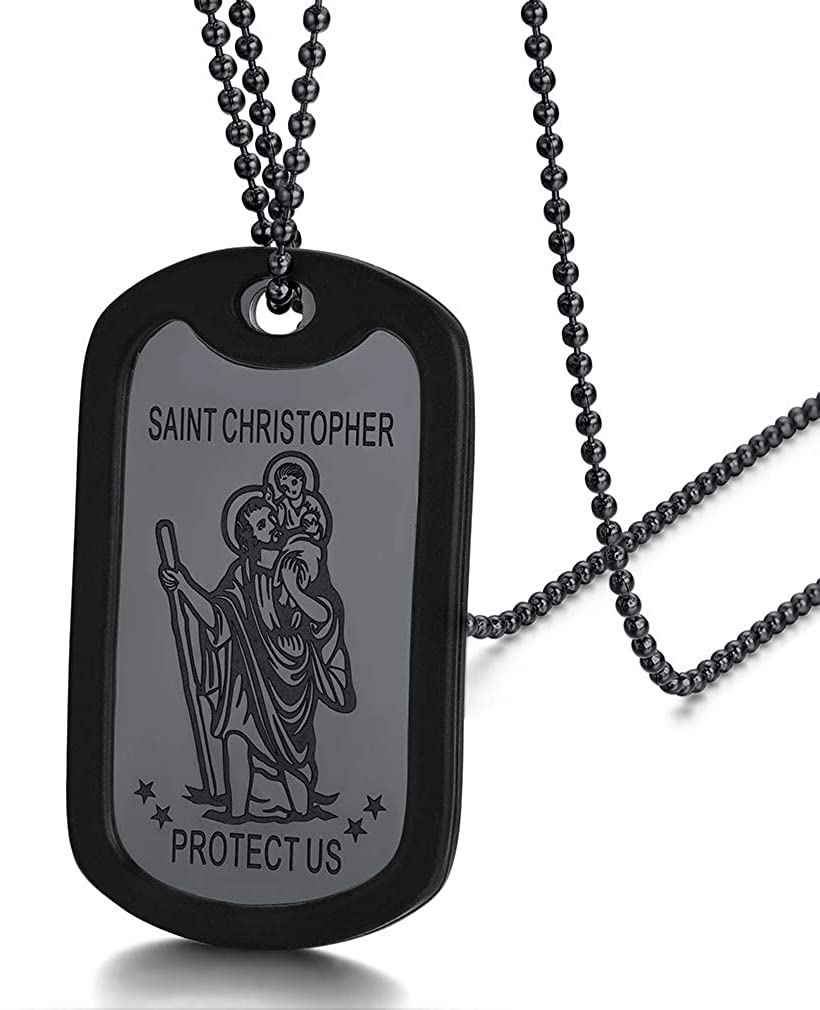 SAINT MICHAEL ARCHANGEL/CHRISTOPHER SILICONE DOG TAG PENDANT NECKLACE
