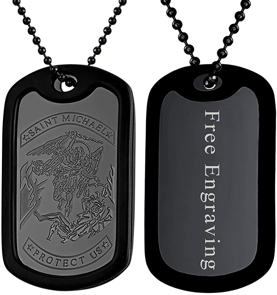 SAINT MICHAEL ARCHANGEL/CHRISTOPHER SILICONE DOG TAG PENDANT NECKLACE