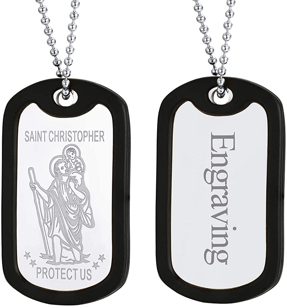 SAINT MICHAEL ARCHANGEL/CHRISTOPHER SILICONE DOG TAG PENDANT NECKLACE