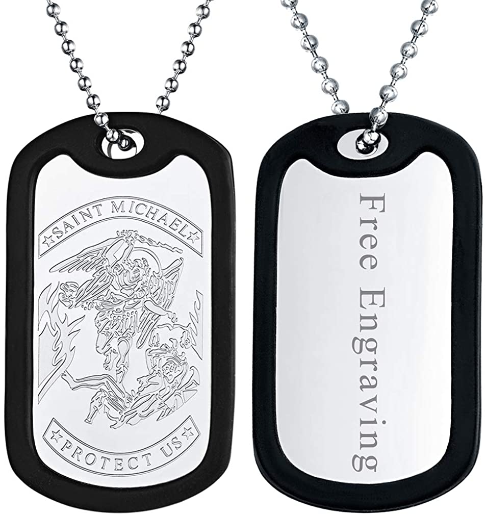 SAINT MICHAEL ARCHANGEL/CHRISTOPHER SILICONE DOG TAG PENDANT NECKLACE