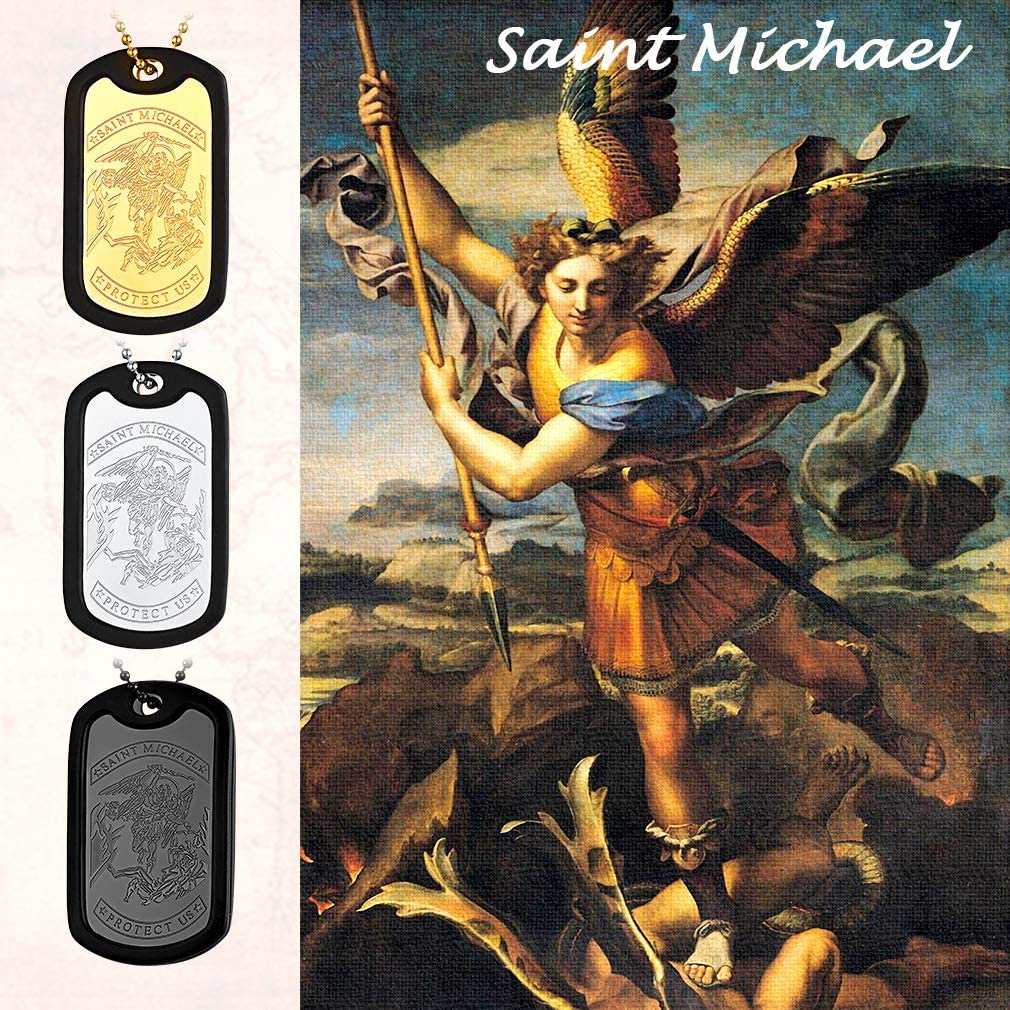 SAINT MICHAEL ARCHANGEL/CHRISTOPHER SILICONE DOG TAG PENDANT NECKLACE