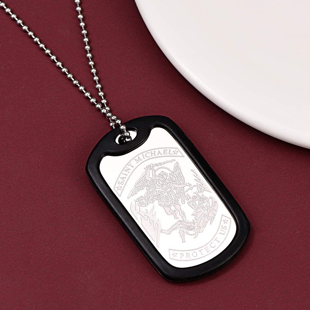 SAINT MICHAEL ARCHANGEL/CHRISTOPHER SILICONE DOG TAG PENDANT NECKLACE
