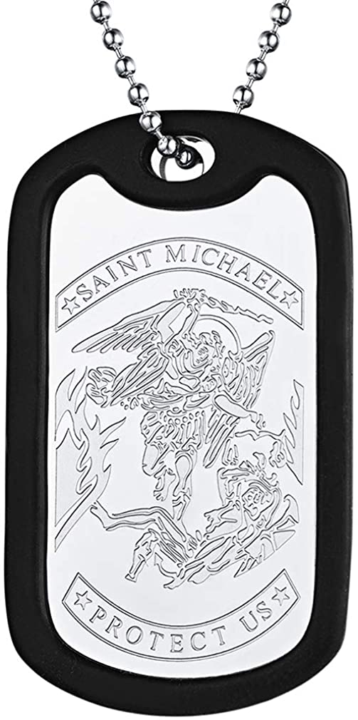SAINT MICHAEL ARCHANGEL/CHRISTOPHER SILICONE DOG TAG PENDANT NECKLACE