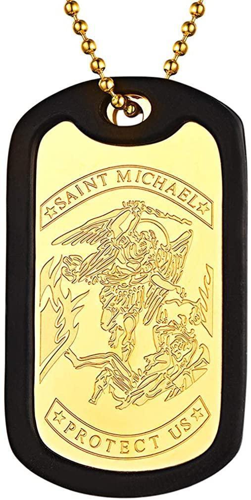 SAINT MICHAEL ARCHANGEL/CHRISTOPHER SILICONE DOG TAG PENDANT NECKLACE