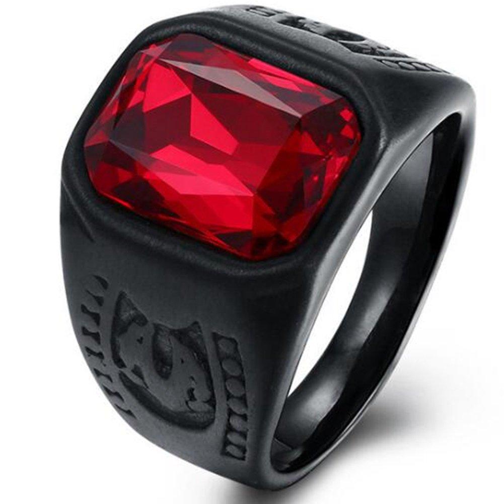 Jude Jewelers Black Stainless Steel Red Crystal Signet Biker Ring
