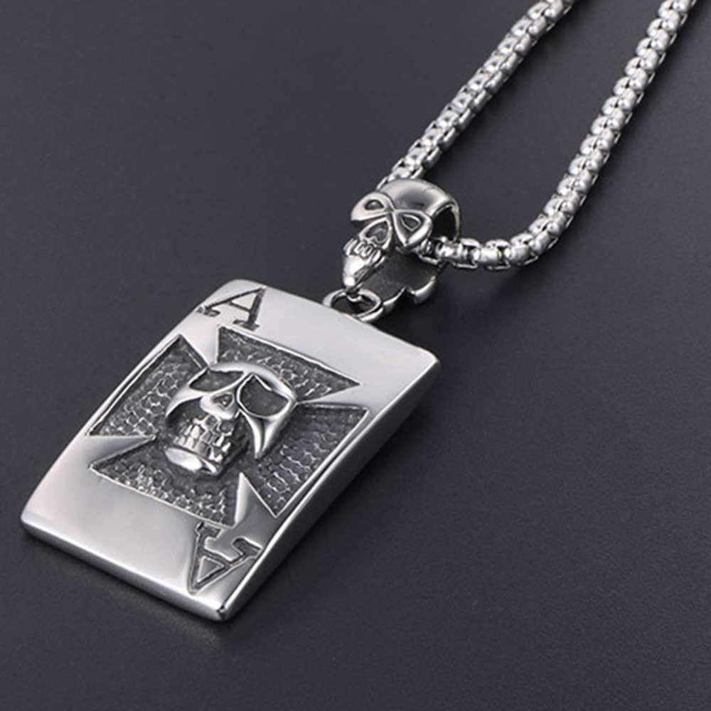 Jude Jewelers Retro Vintage Stainless Steel Gothic Skull Spade Ace Poker Biker Halloween Pendant Necklace