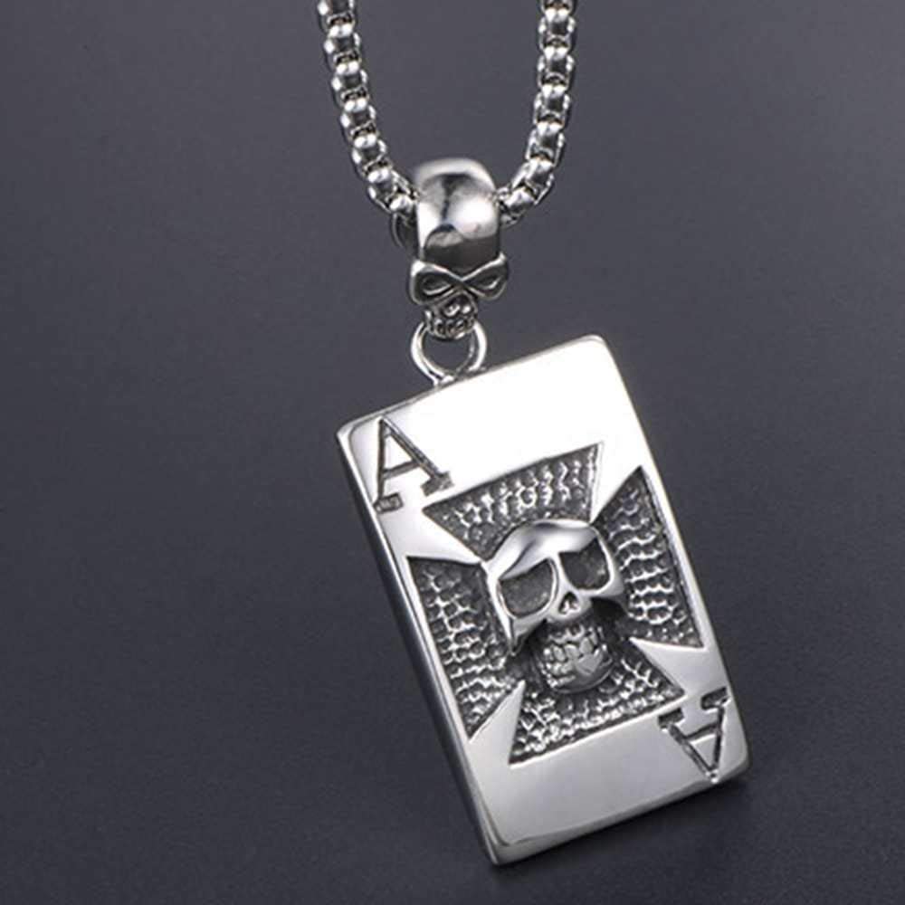Jude Jewelers Retro Vintage Stainless Steel Gothic Skull Spade Ace Poker Biker Halloween Pendant Necklace