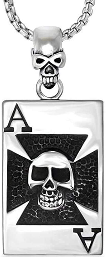 Jude Jewelers Retro Vintage Stainless Steel Gothic Skull Spade Ace Poker Biker Halloween Pendant Necklace