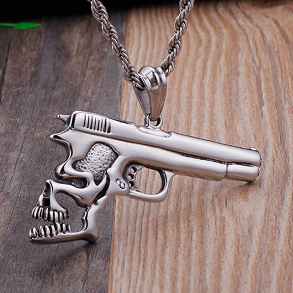 Jude Jewelers Stainless Steel Gothic Skull Hand Gun Style Cocktail Party Biker Pendant Necklace