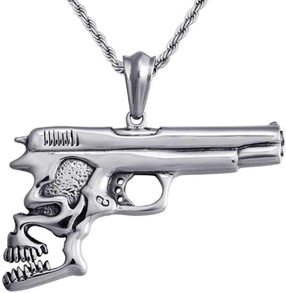 Jude Jewelers Stainless Steel Gothic Skull Hand Gun Style Cocktail Party Biker Pendant Necklace