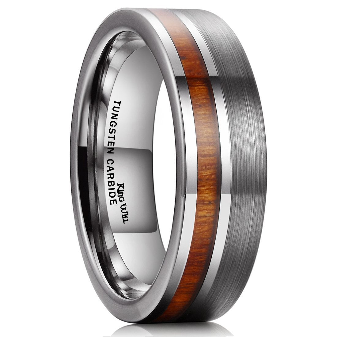 King Will Nature Tungsten Carbide Wedding Band 7mm Silver Brushed Ring with Wood Inlay Comfort Fit