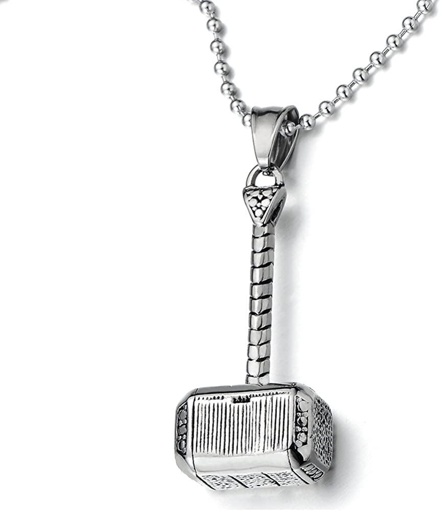 STAINLESS STEEL THORS HAMMER PENDANT NECKLACE FOR MAN WITH 23.6 INCHES BALL CHAIN