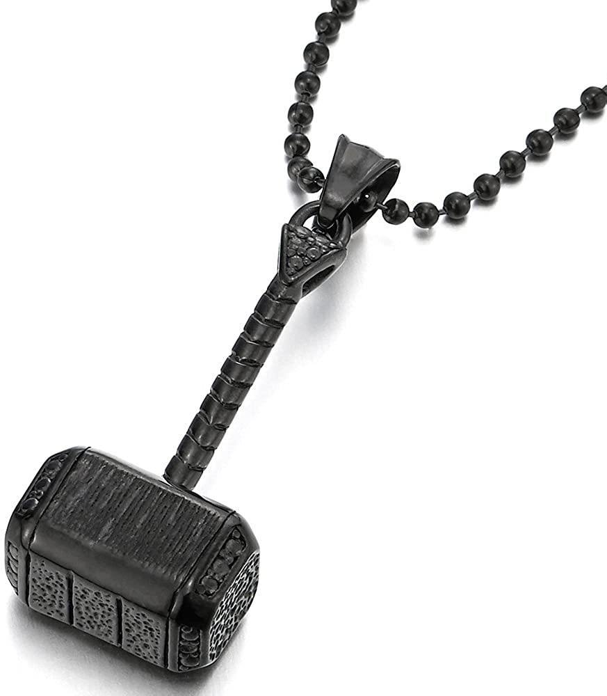 STAINLESS STEEL THORS HAMMER PENDANT NECKLACE FOR MAN WITH 23.6 INCHES BALL CHAIN