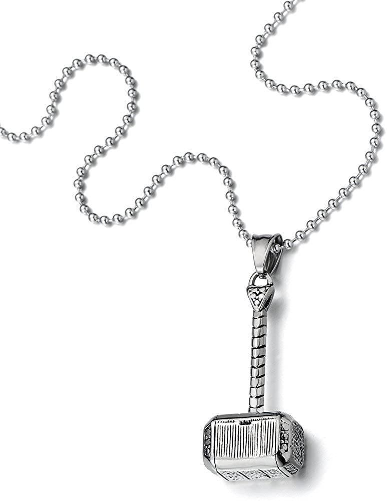 STAINLESS STEEL THORS HAMMER PENDANT NECKLACE FOR MAN WITH 23.6 INCHES BALL CHAIN