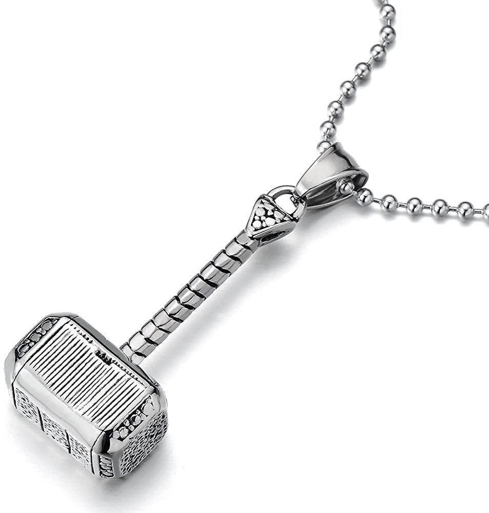 STAINLESS STEEL THORS HAMMER PENDANT NECKLACE FOR MAN WITH 23.6 INCHES BALL CHAIN