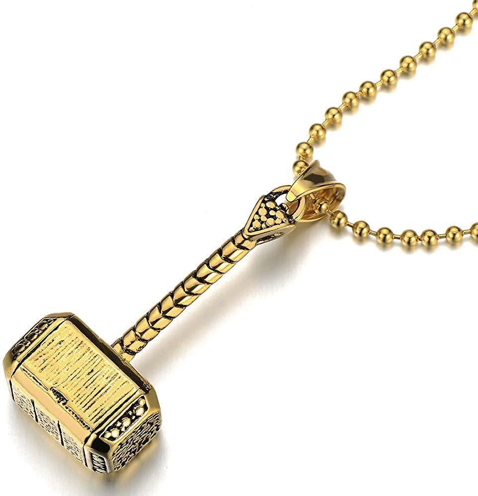 STAINLESS STEEL THORS HAMMER PENDANT NECKLACE FOR MAN WITH 23.6 INCHES BALL CHAIN